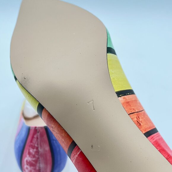 FSJ Rainbow Bridal Pointed Toe Chunky Block Low Heel Crystal Pumps Wedding Shoes - Picture 6 of 8